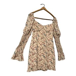Native Daughters Cream Floral Mini Dress Bell Sleeve Ruffle‎ Hem Size M
